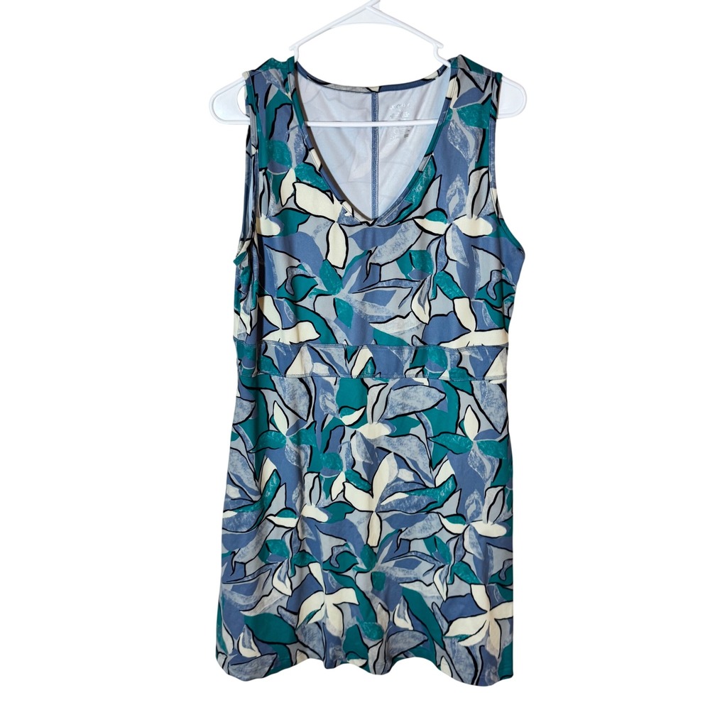 Jockey Womens Blue Teal Floral V-Neck Sleeveless Active Tennis Golf‎ Dress Large